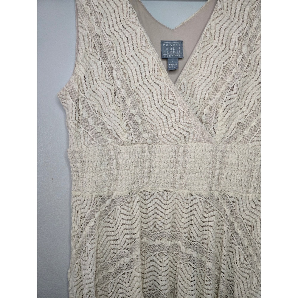 Rabbit Rabbit Rabbit Designs Lace Dress Size Large Cream Boho Handkerchief Hem - Picture 4 of 10